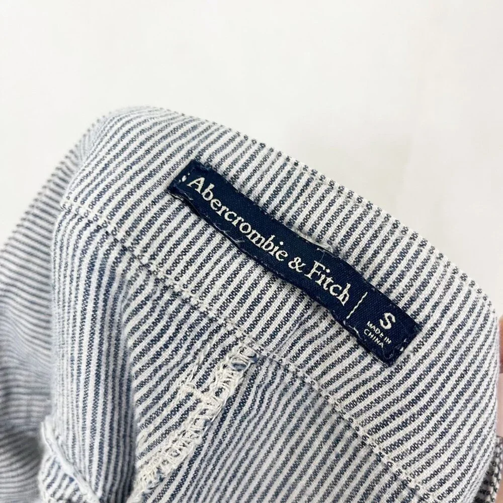 Abercrombie‎ & Fitch Navy Blue & White Striped Linen Shorts Belt Size Small